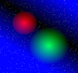 image of red and green planet with starry background